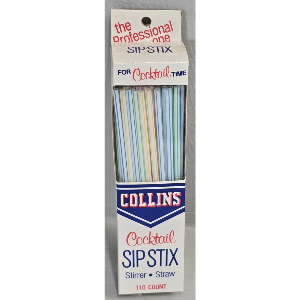 Vintage Collins Brothers Cocktail Straws Plastic Sip Stix Open Box Barware Party